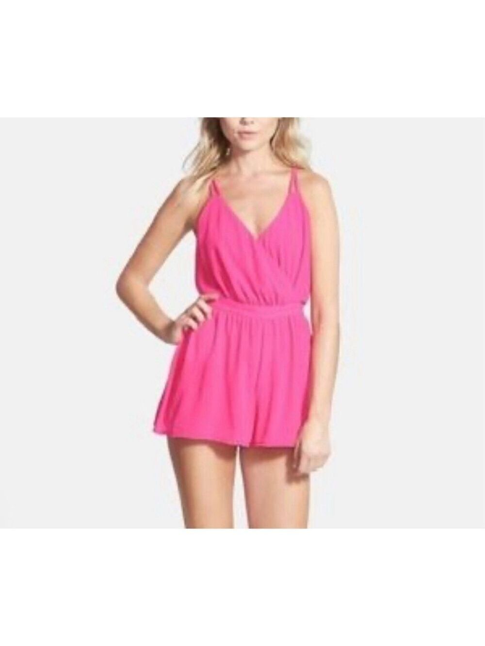 Ci Sono Romper Linen Blend Surplice Spaghetti Strap Dolly Pink Junior Size L